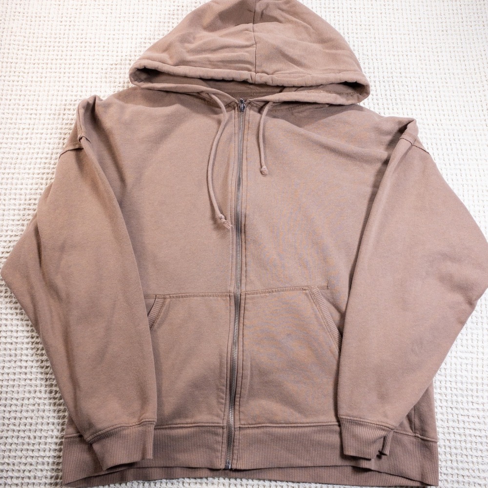 Aeropostale Mens Large Taupe Brown Full Zip Fleece Hoodie Sweatshirt Solid L